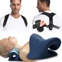 Neck Stretcher & Posture Corrector for Women and Men, Cervical Traction for Spine Alignment, Adjustable Upper Back Brace & Elastic Support for Shoulder Back Pain Relief (Dark Blue)