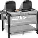 JOYMOR Twin Bassinet for Baby, Bedside Bassinet, Convertible to Bedside Sleeper and Playpen, with Wheel, Brake, Foldable Side Sleeper, Gray (Grey)