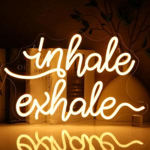 Inhale Exhale Neon Sign for Wall Decor, Warm White Led Signs for Room, USB Dimmable Neon Lights for Yoga Meditation Studio Bedroom Home Living Room Party Cafe Business Pub Wall Art