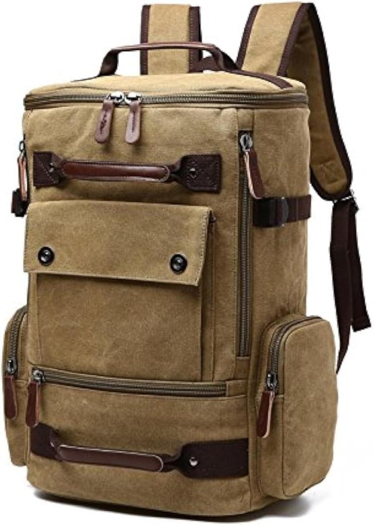 Vintage Canvas Backpack Casual Travel Rucksack 15.6inch Laptop Daypacks Hiking Camping Backpack (Khaki)