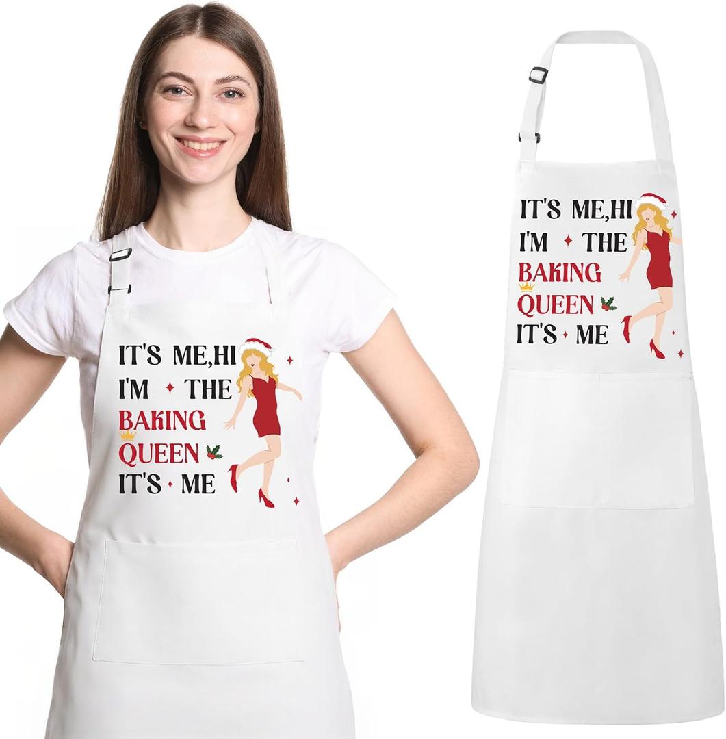 Christmas Funny Aprons for Women with Pockets Cute Kitchen Cooking Baking Aprons Christmas Birthday Gifts for Women Baker Mom Wife Girlfriend Chef