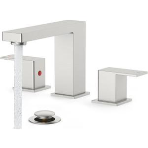 FORIOUS Brushed Nickel Bathroom Faucets 3 Hole, Stainless Steel 2 Handle Square 8 in Widespread Bathroom Sink Faucet Brushed Nickel 3 Hole with Metal Pop Up Drain, CUPC Water Hoses