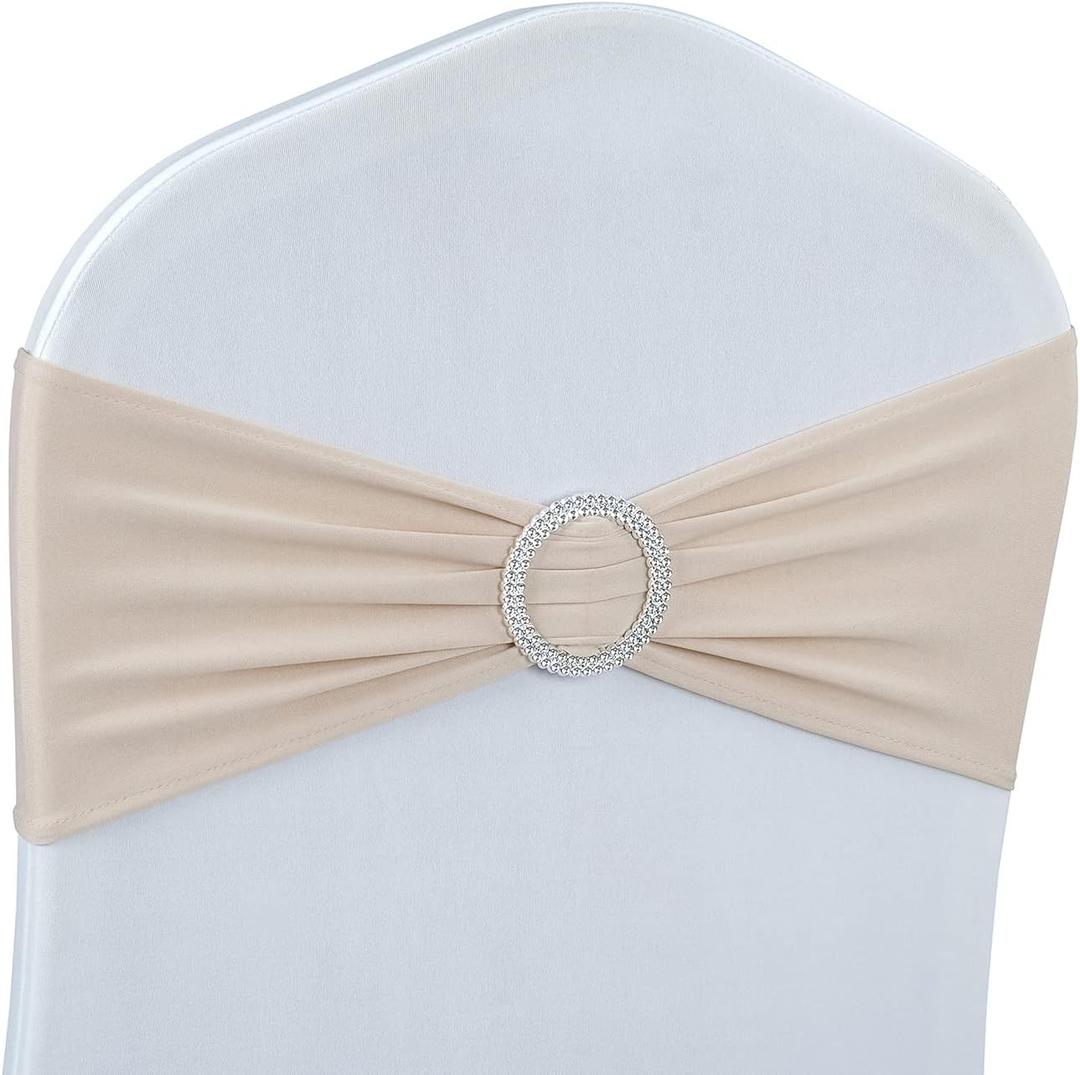 Spandex Chair Sashes Bows - Babenest 30PCS Premium Stretch Chair Cover Band with Buckle Slider Universal Elastic Chair Ties for Wedding Party Ceremony Reception Banquet Decoration (Champagne)
