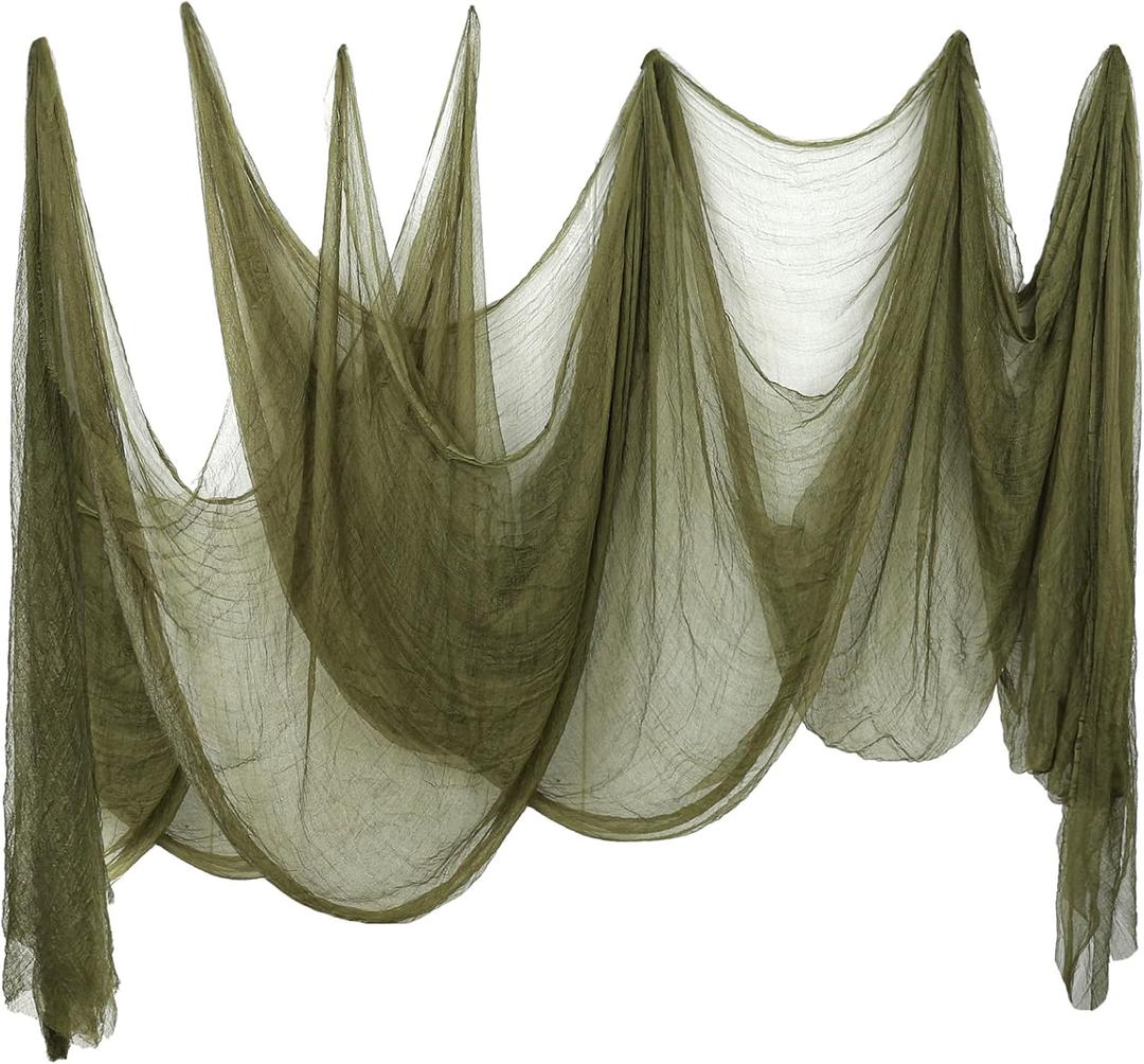 Whaline Halloween Olive Green Creepy Cloth 197 x 87 Inch Spooky Gauze Clothes Halloween Scary Decoration for Haunted Houses Party Supplies Indoor Outdoor