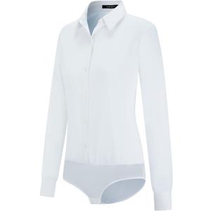Tapata Womens Bodysuit Blouse Button Down One-Piece Long Sleeve Solid Office Work Shirt Casual Tops (X-Large, White)