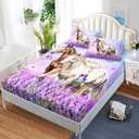 HOSIMA Farm Animal Bedding Set Horse Fitted Sheet, Butterfly Lilac Floral Bed Sets for Girls Couple Room Decor Aesthetic Bedding Sets Castle Fairy Twin Fitted Sheet with 2 Pillowcases.