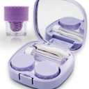 Contact Lens Case with Cleaner Washer, Travel Size Cute Colored Contact Lenses Applicator Removal Tool Kit with Mirror Solution Bottle for Daily Outdoor (Purple)