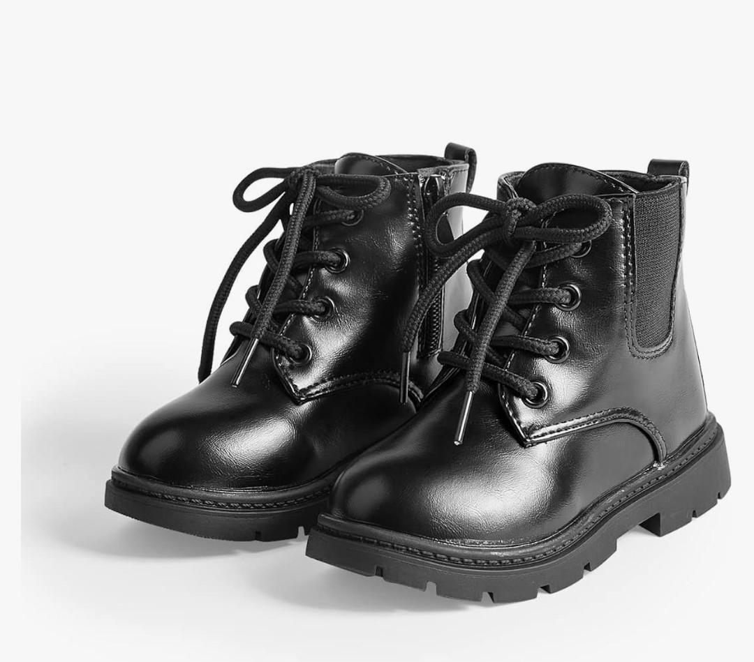 Sawimlgy Toddler Boys Girls Classic Hiking Boots PU Leather Outdoor Four Seasons Ankle Sneaker High Top Durable Rubber Sole Casual Shoes Black , Size 23 US 7.5