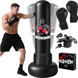 Punching Bag for Adults with Stand, 71'' Free Standing Heavy Boxing Bag with Boxing Gloves and Pump, Kickboxing Bags for Men Teens Beginners Training MMA Muay Fitness Thai