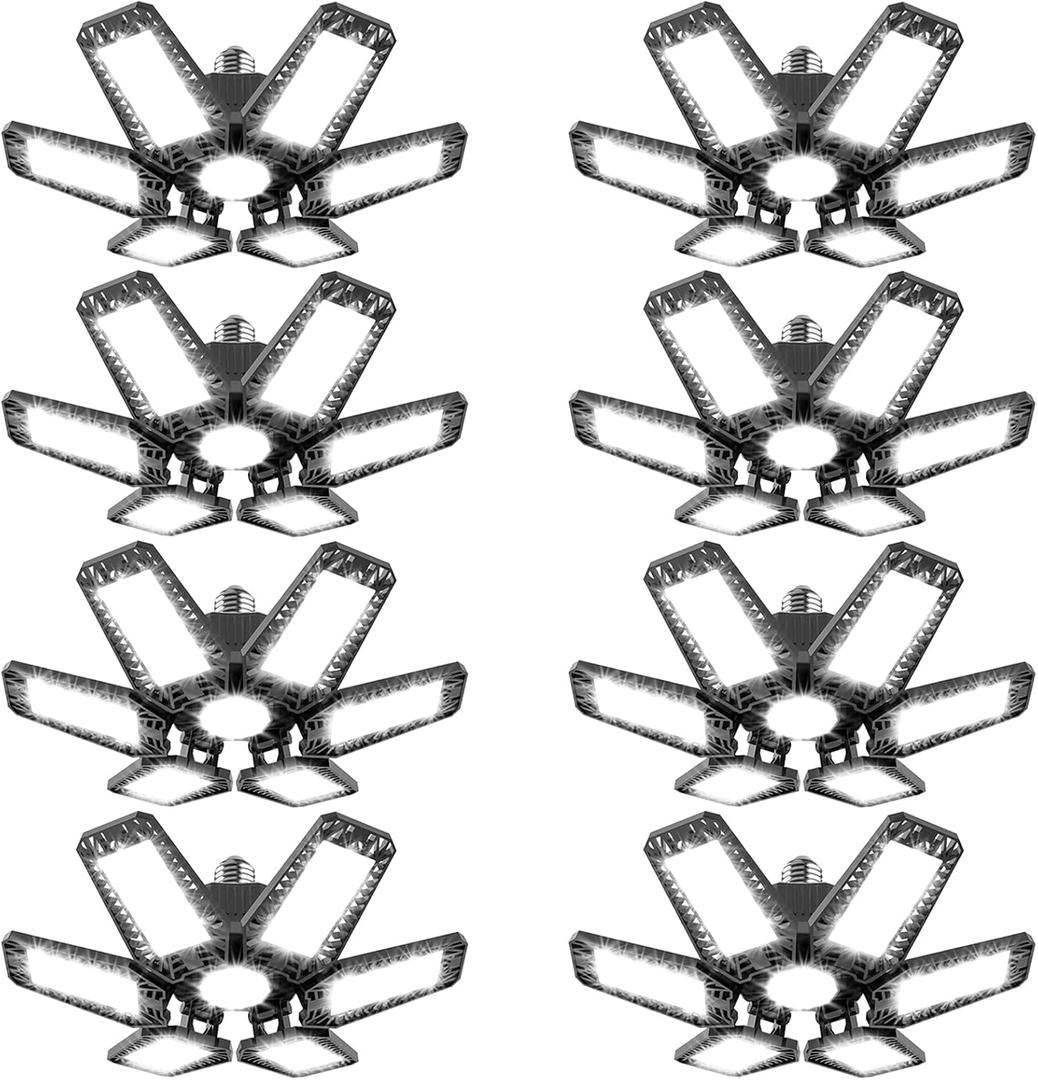 Garage Lights 8 Pack 160W, 16000LM LED Garage Lights with 6+1 Deformable Panels 6500K Screw in LED Shop Lighting for Workshop, Basement Support E26/E27