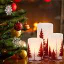 Eldnacele Christmas Flickering Flameless Candles with 6 Hour Timer, Red Christmas Tree Decal Battery Operated Real Wax LED Pillar Candles Home Tabletop Holiday Decor(3Pcs,34/5/6 Inches)