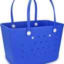 Beach Tote Bag for Women, Rubber Beach Bag Waterproof Sandproof, Extra Large EVA Tote Bag Boat Bag (Gemstone Blue)