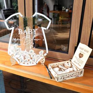 Fonder Mols Onesie Shaped Baby Shower Guest Book for Baby in Bloom Decorations, Wooden Guestbook Alternatives Gender Reveal Decorations Table Centerpiece Arrangement Display for 80 Guests