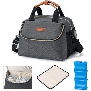 Breastmilk Cooler Bag with Ice Pack Fits 6 Baby Bottles up to 9 Ounce, Wearable Breast Pumps Cooler Bag for Nursing Mom Daycare, Work, Travel- Dark Grey