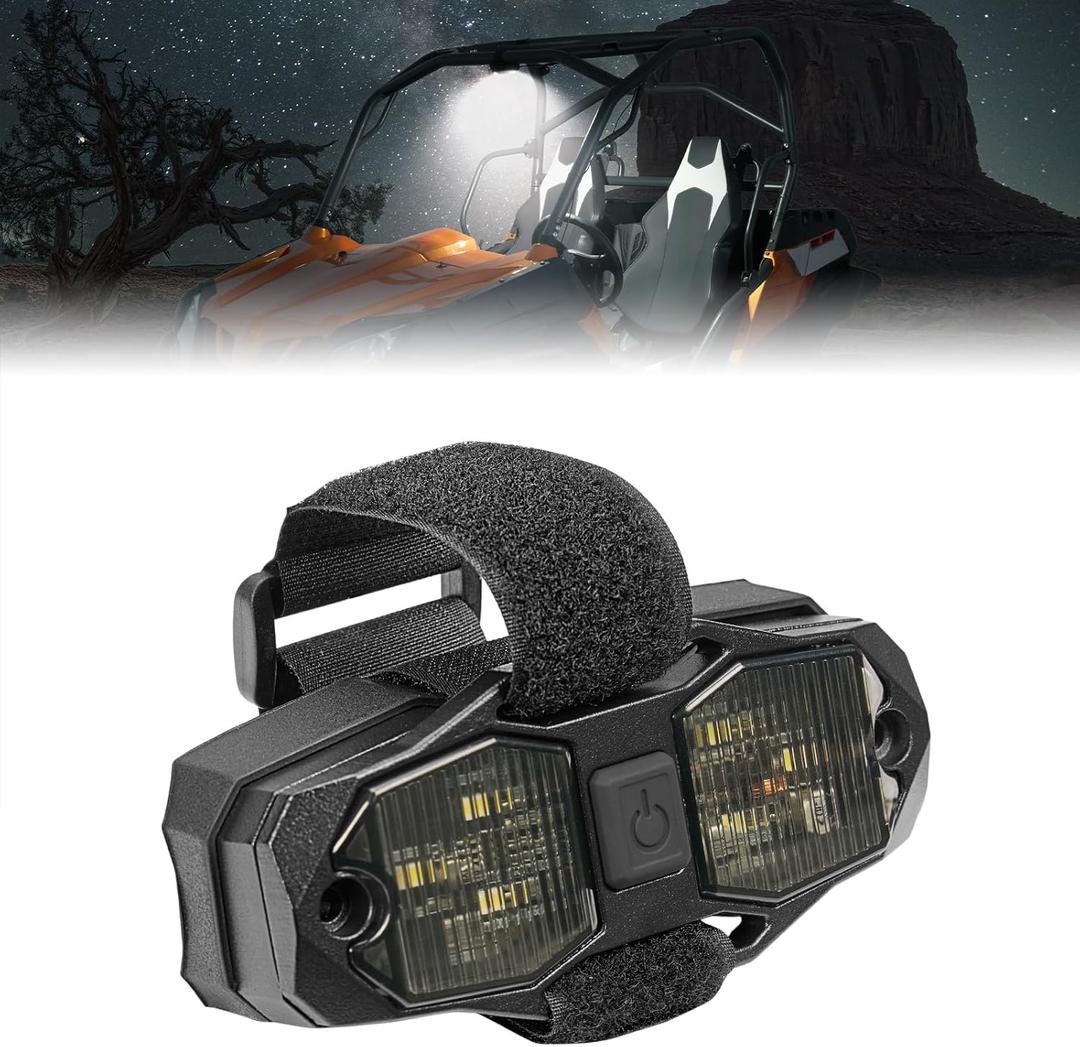 KEMIMOTO UTV Dome Light 12V Universal Roll Bar Mount, Upgraded 600mAh Wired Cab Light, 3 Modes Aluminum Waterproof, Compatible with Polaris RZR Can-Am X3 Defender CFMOTO, Fit 1.5"-2" Roll Bar