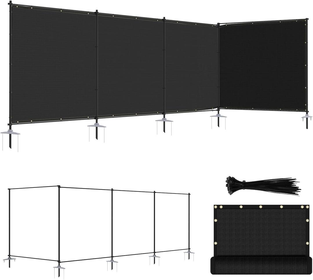 ECOOPTS 5'Hx24'L Privacy Fence Set with Poles and Rails Ground Spikes Fence Kit for Yard Patio Garden Pool (Black)