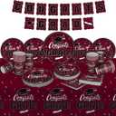 Graduation decorations 2026 Maroon Congrats Grad Party Dinnerware Set Disposable Paper Plates Napkins Cups Tablecloth Banner for Congrats Graduation Decorations 2026 deals, Serve 25