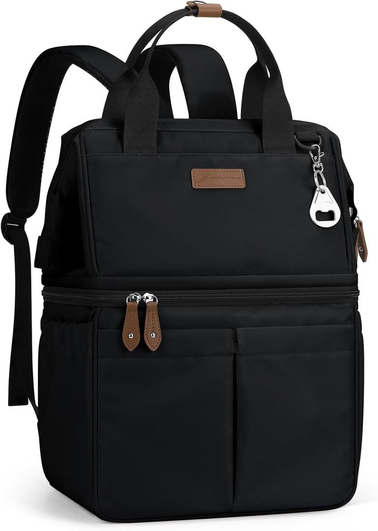 Maelstrom Cooler Backpack, 36 Cans Insulated Backpack Cooler, Soft Leakproof Double Deck Cooler Bag, Lightweight Lunch Backpack for Men & Women,Perfect for Beach Travel, Camping & Work-Black (Large)