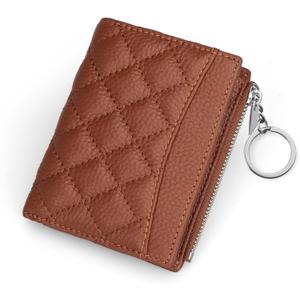 befen Genuine Leather Small RFID Blocking Bifold Wallet for Women with Zipper Coin Pocket Key Chain Wallet Purse - Brown