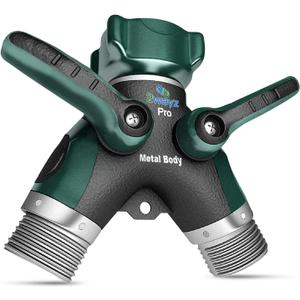 2WAYZ Hose Splitter 2 Way Heavy Duty Outdoor Faucet and Garden Connector - Water Spigot Splitter - Durable All-Metal Y Adapter with Shut-Off Valve - 4 x 4 x 1.5 Inches