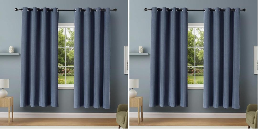 Amazon Basics 100% Blackout Curtains with Grommets, 52 x 84 Inches, Navy, 2 Panels (Pack of 2)