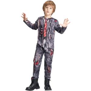 IKALI Zombie Mummy Kids Halloween Costume Boys Girls Toddlers Party Dress-up Jumpsuit (7-8 Years)
