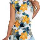 NORACORA Womens Summer Tops Short Sleeve Floral Shirts Dressy Casual Cap Sleeve Crew Neck Cute Tunic Blouses Fashion Clothes, Size M