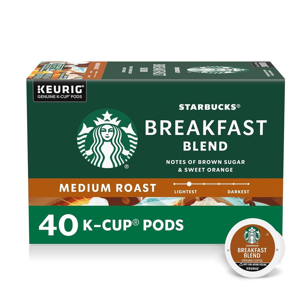 Starbucks K-Cup Coffee Pods, Medium Roast Hot or Iced Coffee, Breakfast Blend, 40 Keurig Pods, BBD: 09 MAY 2027