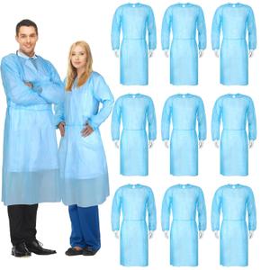 Xuhal 300 Pack Disposable Isolation Gowns PPE Gowns Disposable Bulk Fully Closed Double Tie Back Elastic Cuffs for Home Isolation, Labs, Dental, Beauty Agencies, Tattoo Practices, Unisex (Blue)