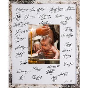 GraduatePro 16x20 Signature Picture Frame Board for 8x10 Photo with Signable Mat for Birthday Baptism Party Graduation Wedding Guest Book Rustic White