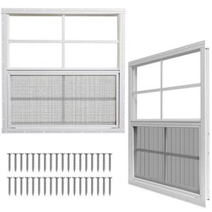 Yuzzy Shed Windows 2 Pack, Chicken Coop Windows 30" x 30" with Tempered Glass and Fiberglass Screen, Flush Mounted Small Window for Shed, Barns, Playhouse, Household, Garage (White)