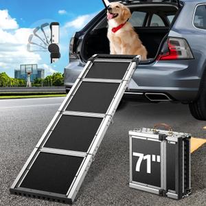 Dog Ramp for Car (200 lbs), Extra L71 W17 Folding Pet Ramp for Large Dogs 90 Adjustable Head, Outdoor Anti-Slip Foldable Dog Car Ramps for SUV Truck Side Door (5 Folded)