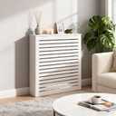 Radiator Cover Cabinet, White Heater Covers for Radiators, Louvered Grill Radiator Shelf with Top, 27.5x 27.5x 8Heating Decorative Organizer for Kitchen Living Room Bathroom