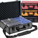 Toploader Storage Box for 3x4 35pt Rigid Cards, Top Loader Cards Holds 600+ Top Loaders - Aluminum Alloy Trading Card Case, Sports Card Storage Box with Lock (Large Carbon Fiber)