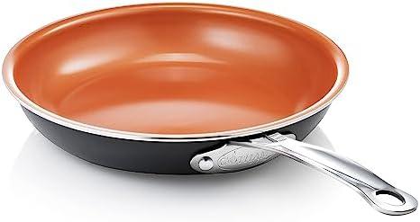 Gotham Steel 9.5 Inch Copper Non Stick Frying Pans, Ceramic Non Toxic Frying Pans Nonstick Skillet Made Without PFOA PFOS, Lightweight, Stay Cool Handle, Oven and Dishwasher Safe