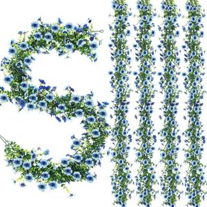 2 Pcs 6 ft Artificial Flowers Wisteria Garland Fake Hanging Wisteria Flowers Green Vines Garlands, Faux Flower Daisy with Eucalyptus Leaves for Garden Decor (Blue)