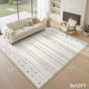 cotiled 9x12 Area Rug Living Room: Washable Boho Rugs with Non Slip Backing Large Soft Indoor Stain Resistant Carpet for Bedroom Farmhouse Dining Room Lightweight Home Decor L Brown/Cream