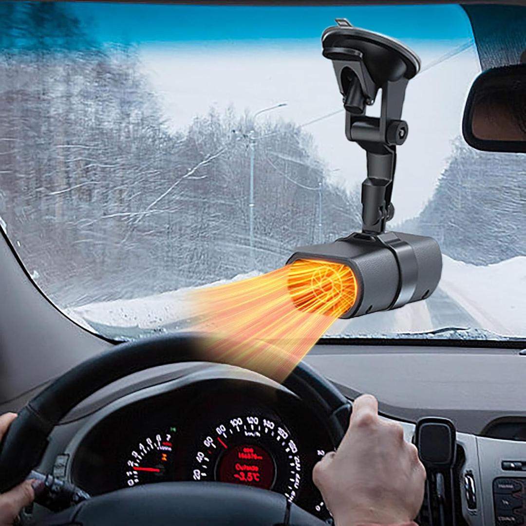 2026 New Upgrade Car Heater for Vehicle, 12V 150W Portable Car Heater, 2 in 1 Windshield Defogger and Defroster with Sucker and Holder,Plugs Into Cigarette Lighter (Black) (Black)