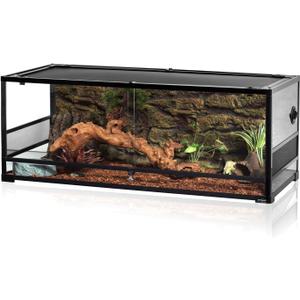 REPTI ZOO 67Gallon Reptile Large Terrarium Upgrade Glass Front Opening Tank Sliding Door with Screen Ventilation Reptile Terrarium About 48" x 18" x 18"(Knock-Down)
