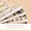 Jewelry Drawer Organizer Tray Set of 4 Stackable Velvet Jewelry Trays Drawer Inserts Organizer Case Set for Women Jewlery Storage Display Tray for Earrings, Rings, Necklaces, Bracelets, Watch (Beige)