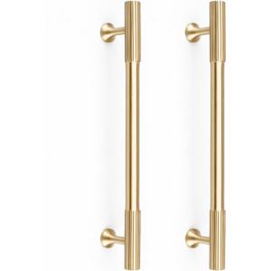 RZDEAL 4pcs Solid Brass Gold Cabinet Pulls, 6-1/4-Inch Hole Centers for Kitchen Cupboard Handles Modern Drawer Dresser Pulls Bathroom Brushed Brass Cabinet Pulls Wardrobe Door Handles