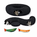 R1M Cat Tunnel Bed for Indoor Cats, Cute Cat Donut Tunnel Toys for Small, Larger Cats with Two Fish Cat Toys, Round Pet Peekaboo Cave Toy for Kitten, Dark Grey