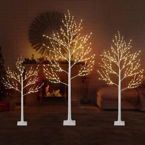 3-Pieces White Birch Tree Set, 4FT 5FT 6FT Led Lighted Twig Christmas Tree Decorations, Lighted Artificial Twig Trees, Warm Outdoor/Indoor Lighted Trees Lamp (Birch-Style)