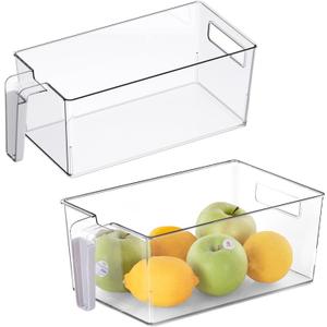 vacane 2 Pack Refrigerator Organizer Bins with Silicone Handle,Plastic Pantry Organization and Storage,BPA-Free Multi-Use Organizer Bins,Kitchen Containers for Fruit,Vegetable