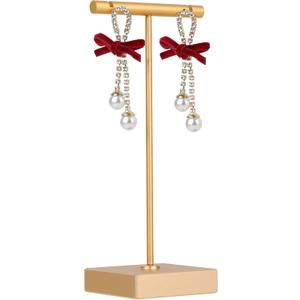 GemeShou Gold earring T Stand, Metal Earring Display stand for selling, Small Jewelry earring storage organizer, Mini earring holder for online Photography PropsGold-Square Base Height 5.1 inch