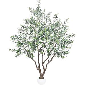 Large Artificial Olive Tree 8FT, Fake Tree for Indoor Outdoor, Lifelike Tall Floor Plants with Heavy Trunk and Ball-Shaped Pot, Home Office Decor for Living Room Bedroom Doorway Hallway
