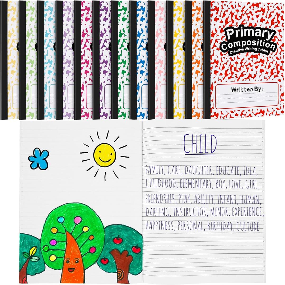 Henoyso 12 Pcs Blank Books for Kids to Write, Primary Composition Notebook K-2 Journal Ruled Books Student 1st 2nd Grades Writing Drawing Practice for Preschool Back to School Supplies (12 Color)