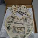 Wooden Wedding Guest Book Alternative with 63 Wood Hearts Chips, Drop Box and Pen Eucalyptus Leaves Theme Heart Picture Frame for Wedding Love Anniversary Ceremony Guestbook (Wood)