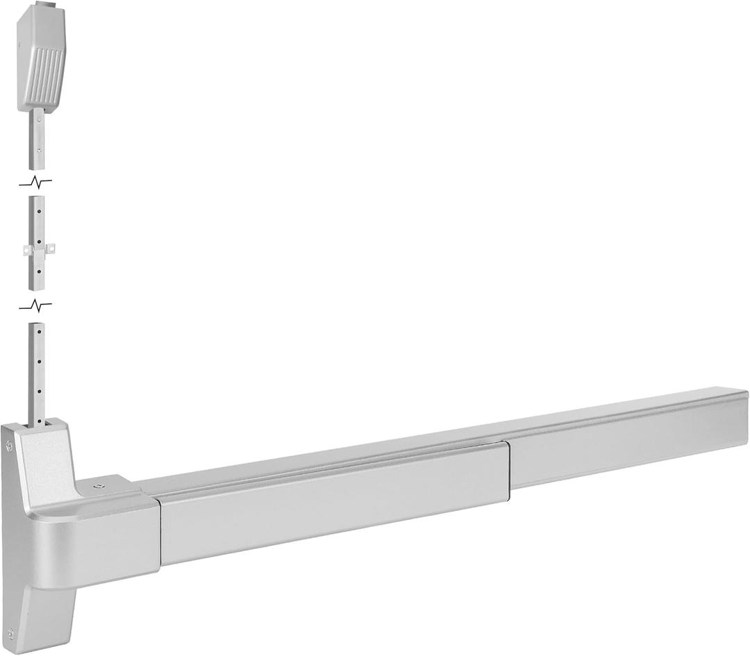 IRONWALLS Surface Vertical Rod Exit Device, 27.5 Commercial Emergency Panic Exit Device Door Push Bar Door Lock, Stainless Steel Panic Bar with Top Rod Locking, Panic Hardware for 27-41 Wide Doors (Silver)