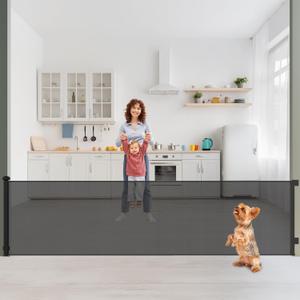 190 Inches Wide Retractable Baby Gates for Stairs with Double Lock System, Durable, Multi-Use, Retractable Dog Gate for Doorways & Hallways, Indoor/Outdoor Safety Gate for Kids & Dogs (Black)